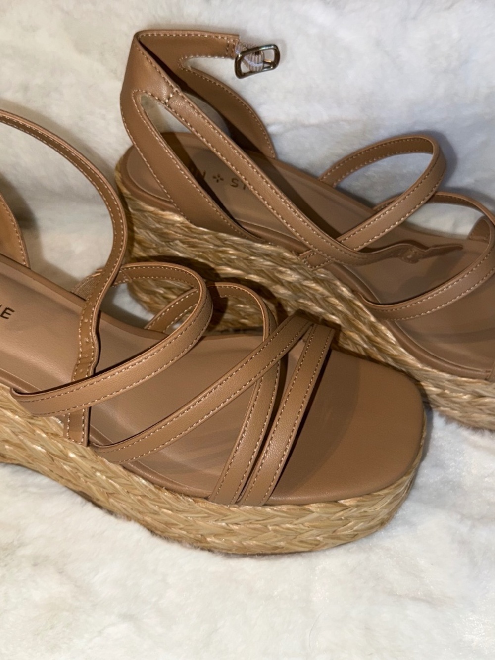 Sun + Stone Tan Strappy Espadrille Platform Wedge Sandals